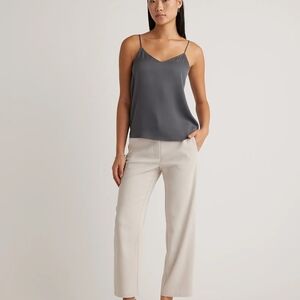 Quince Gray Top and Cream Cropped Pants Set